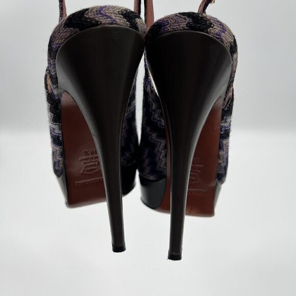 Missoni Multicolor Knit Slingback Peep Toe Heels - Picture 8 of 12